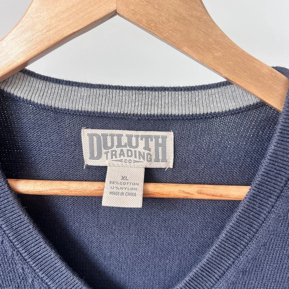 Duluth Trading Co Mens V Neck Sleeveless Sweater Vest Navy Blue Size XL